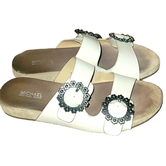 Michael Kors Leather Slides with Silver Concho Buckles. - Picture 2 of 5